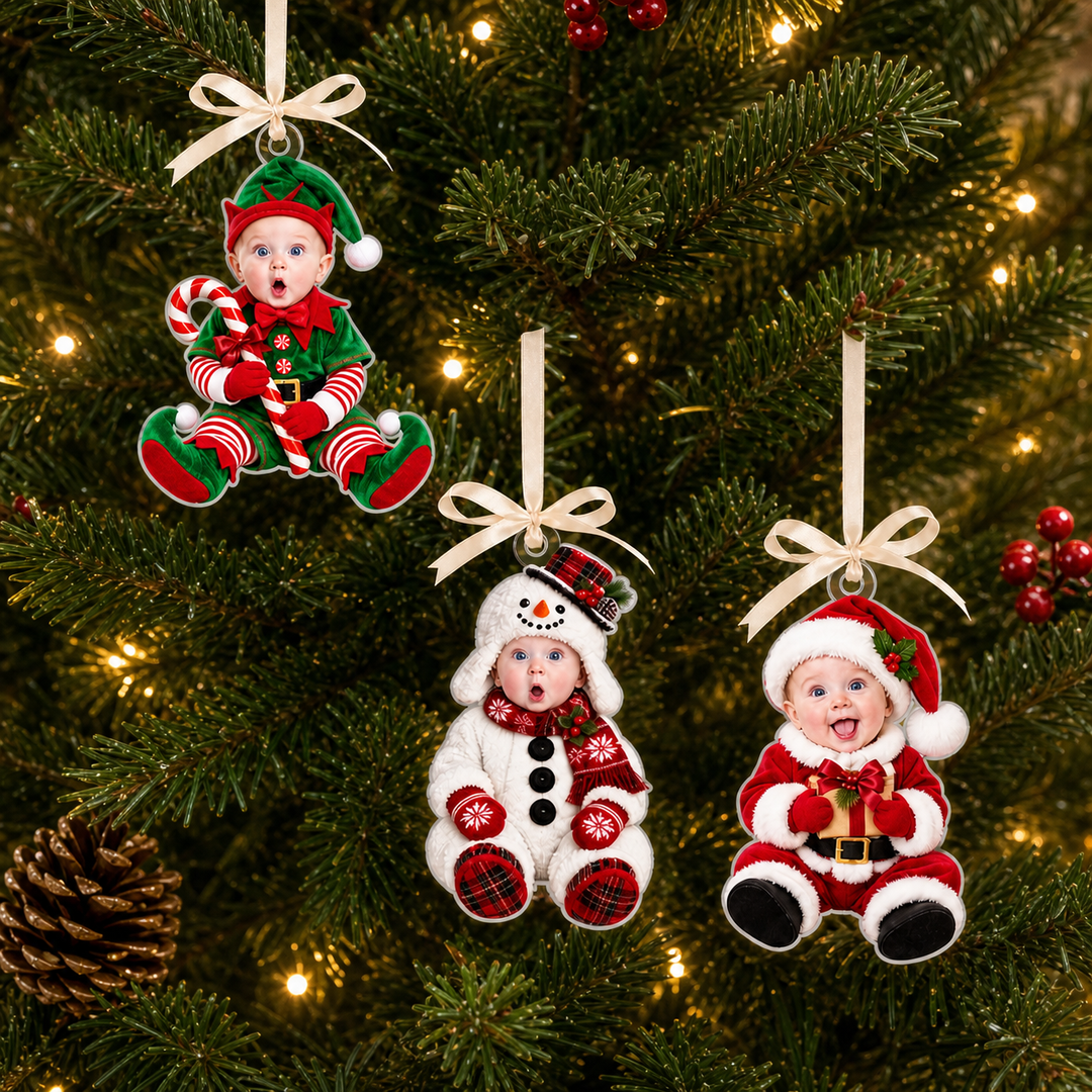 Ornement personnalisé avec photo du visage de bébé, cadeau de Noël souvenir