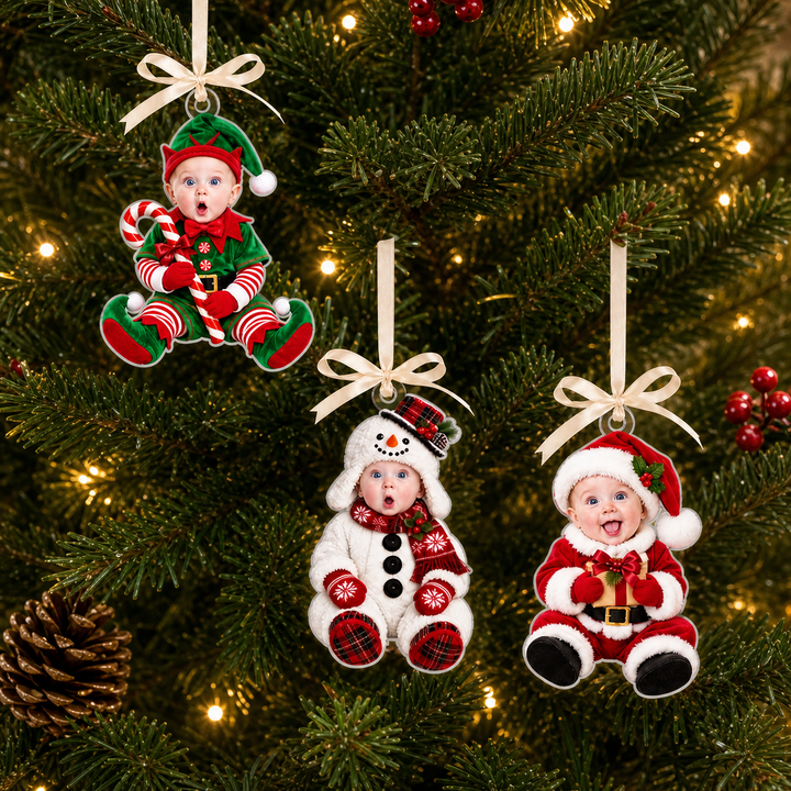 Ornement personnalisé avec photo du visage de bébé, cadeau de Noël souvenir