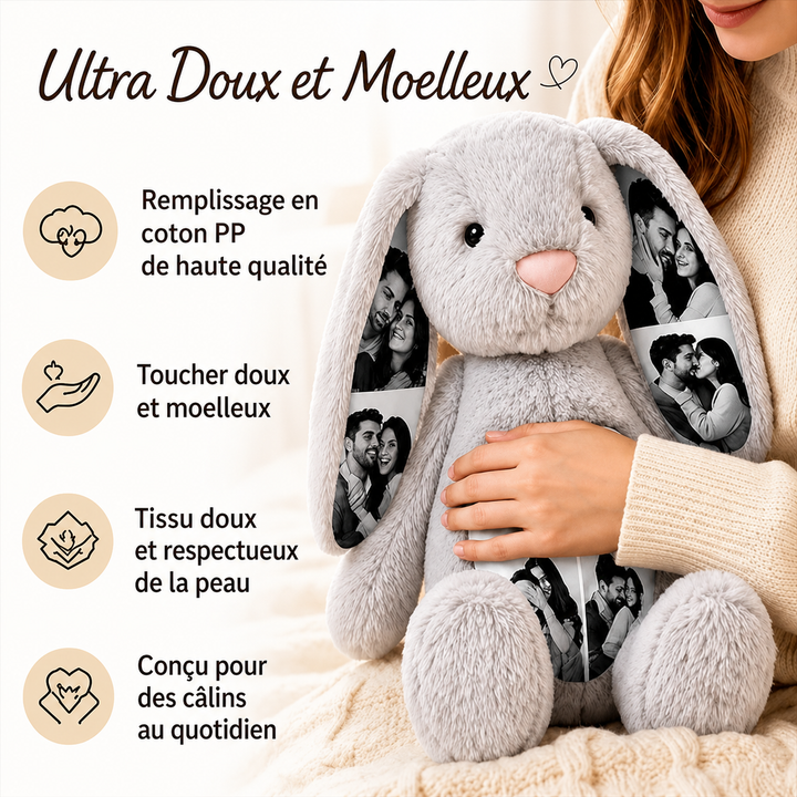 Doudou lapin personnalisé avec photo, cadeau pour les couples pour les anniversaires et Noël