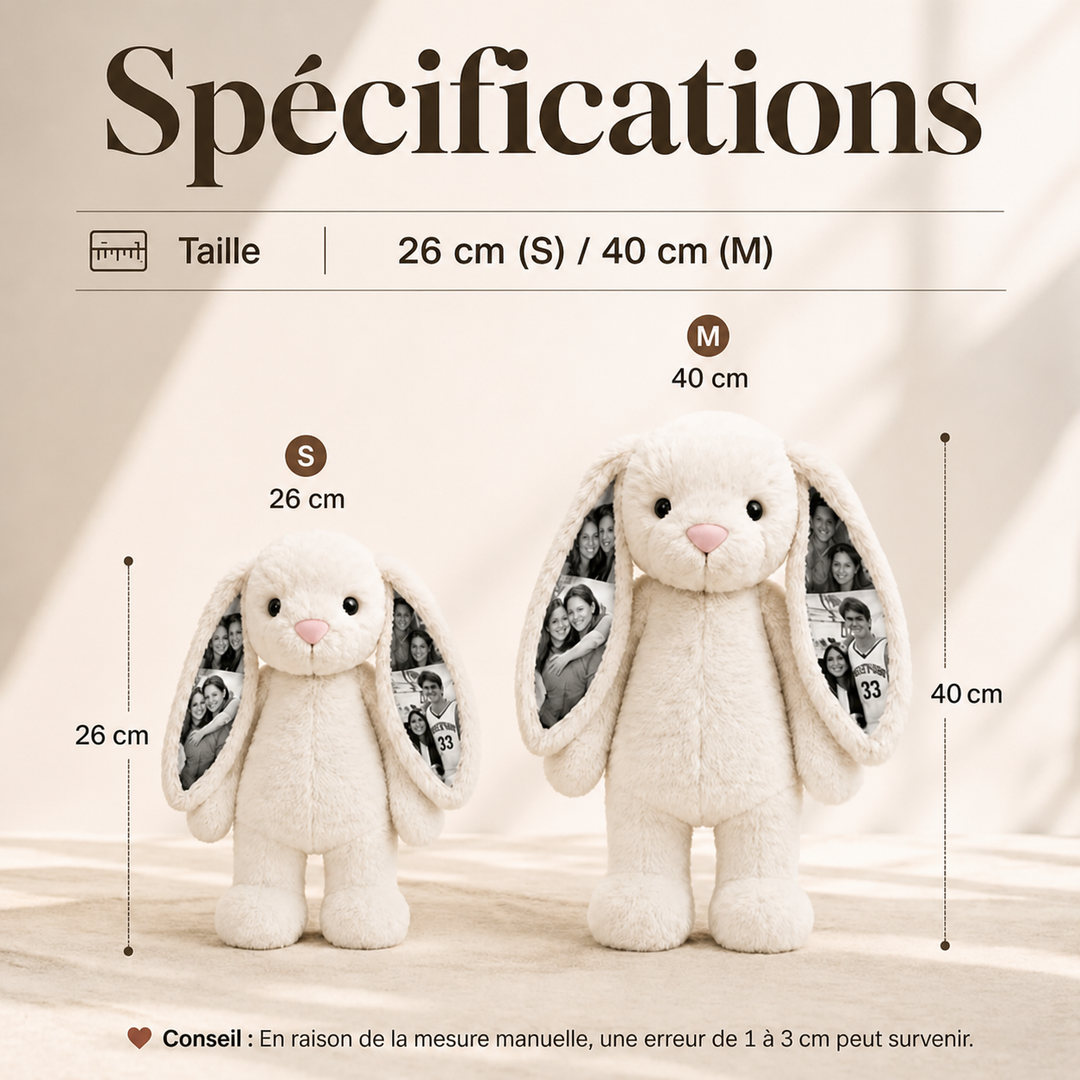 Doudou lapin personnalisé avec photo, cadeau pour les couples pour les anniversaires et Noël