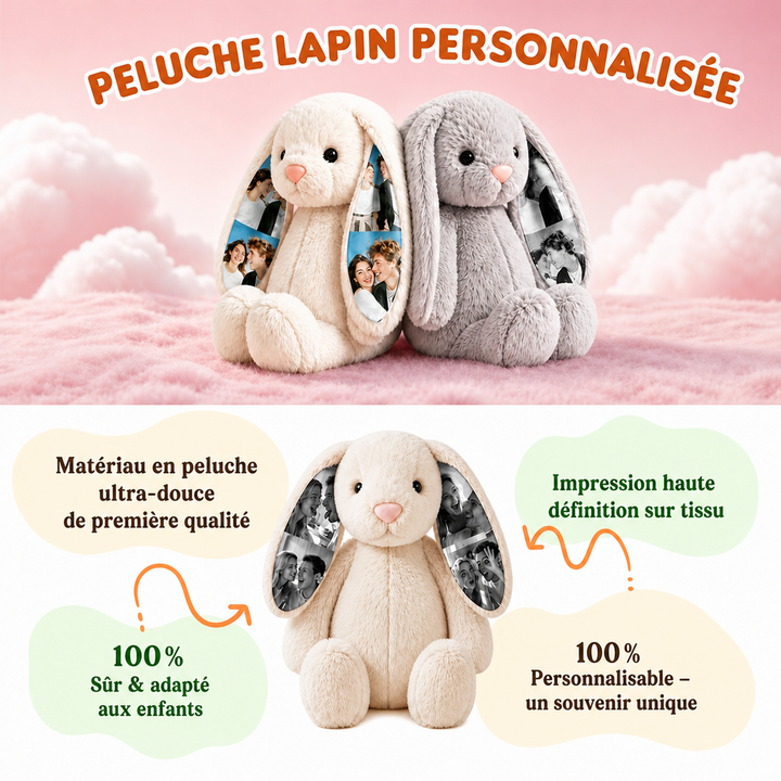 Doudou lapin personnalisé avec photo, cadeau pour les couples pour les anniversaires et Noël