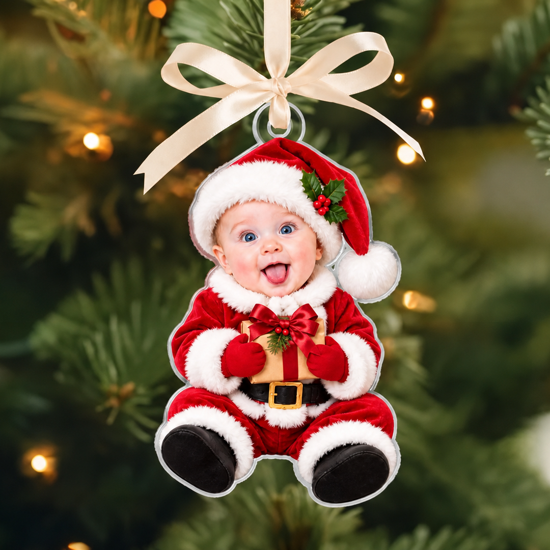 Ornement personnalisé avec photo du visage de bébé, cadeau de Noël souvenir