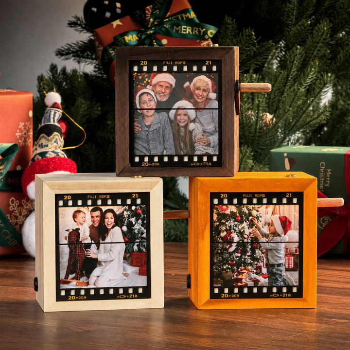 Boîte à Flipbook à Manivelle Personnalisée, Style Pellicule de Film avec Photos de Famille – Cadeau de Noël