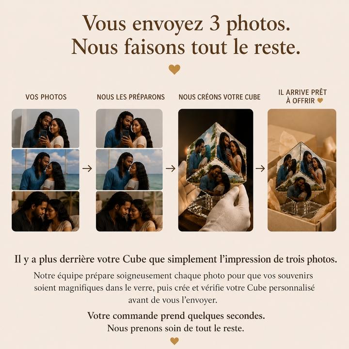 Cube photo rotatif en cristal – Cadeau pour les couples / Cadeau de Noël