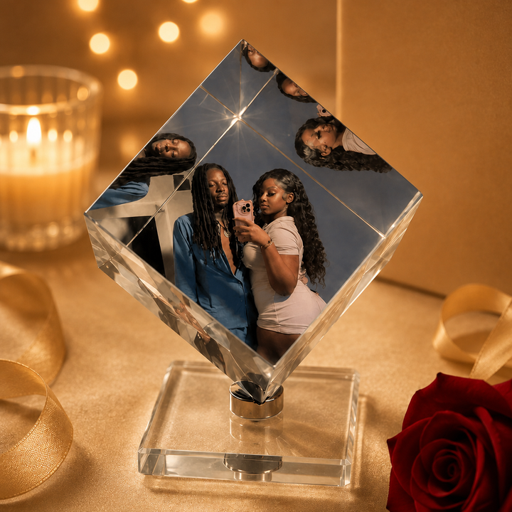 Cube photo rotatif en cristal – Cadeau pour les couples / Cadeau de Noël