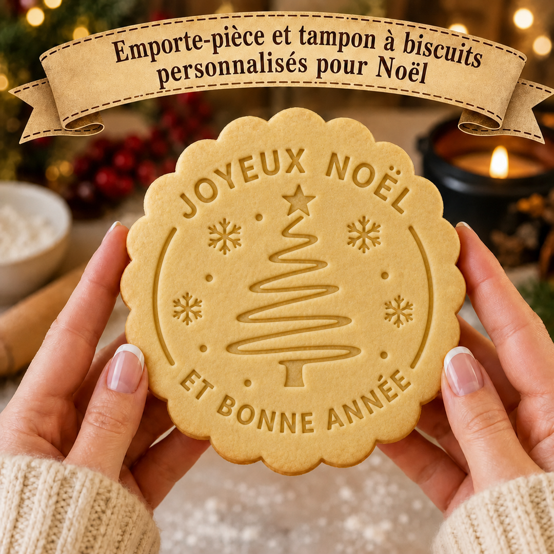 Emporte-pièce et tampon personnalisés pour biscuits de Noël, nom de famille personnalisé pour les fêtes