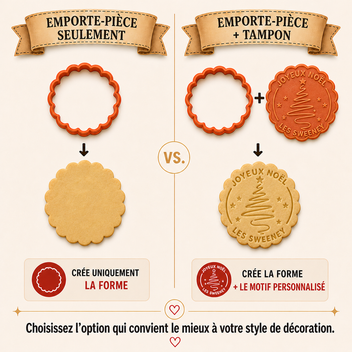 Emporte-pièce et tampon personnalisés pour biscuits de Noël, nom de famille personnalisé pour les fêtes