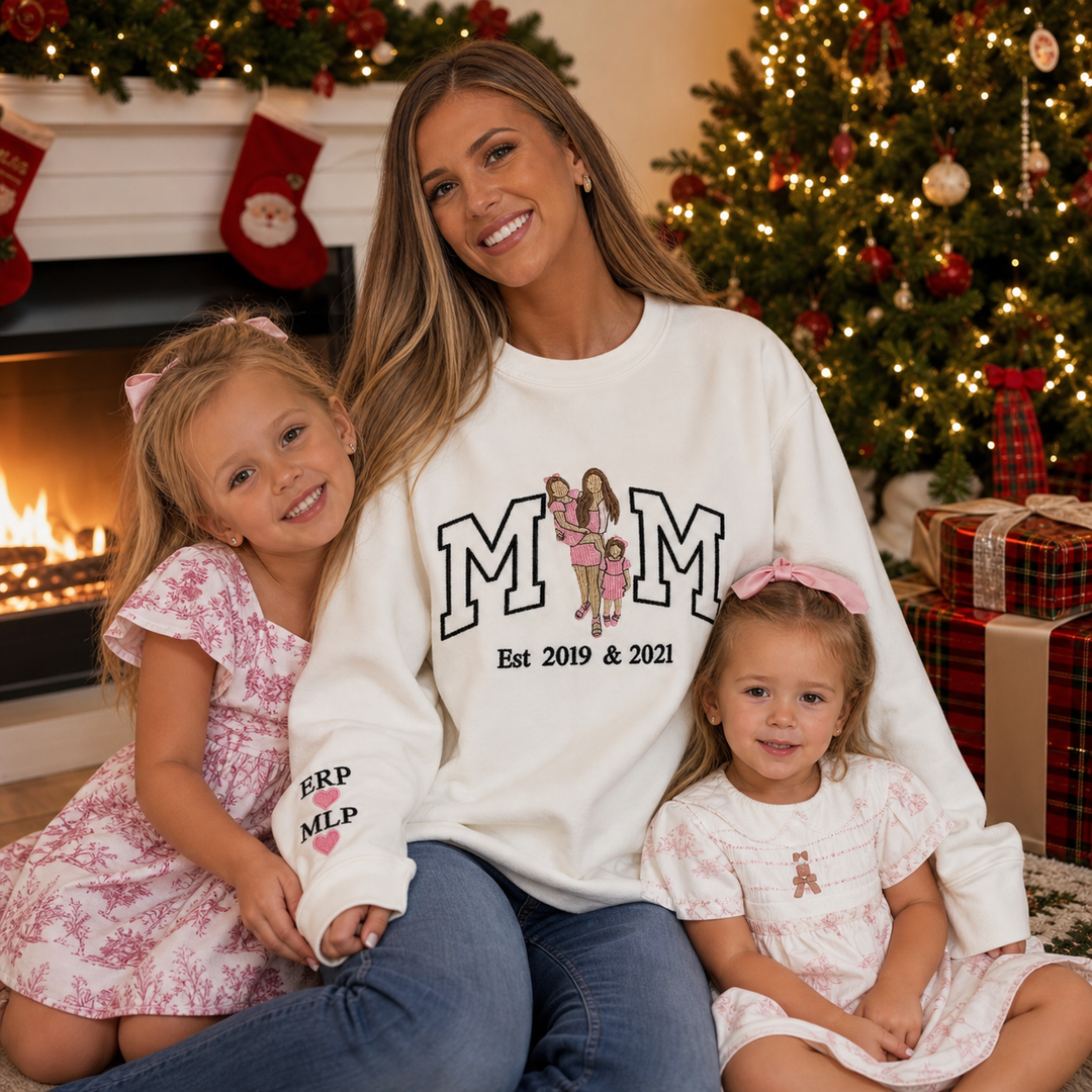 Sweat-shirt personnalisé avec portrait brodé pour maman et papa,Cadeau de Noël