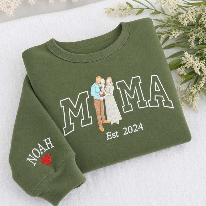 Sweat-shirt personnalisé avec portrait brodé pour maman et papa,Cadeau de Noël