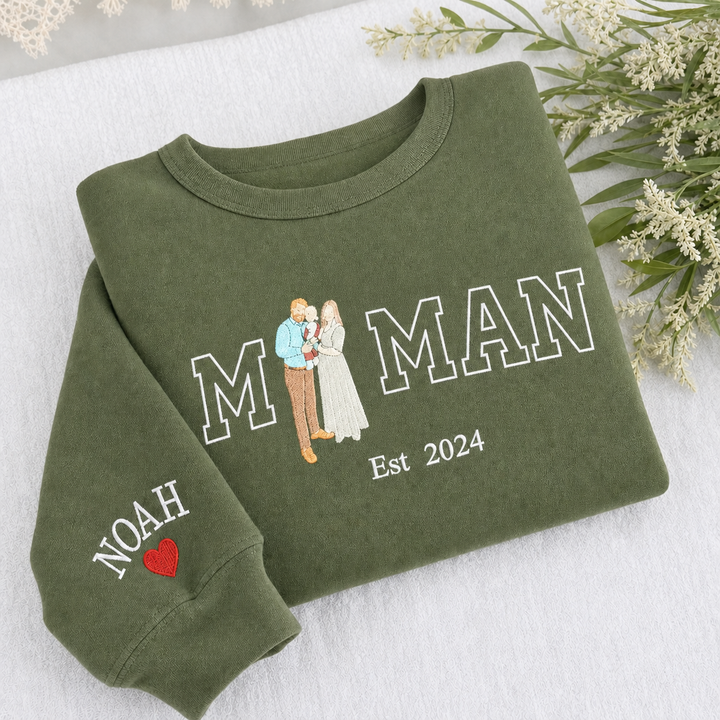 Sweat-shirt personnalisé avec portrait brodé pour maman et papa,Cadeau de Noël