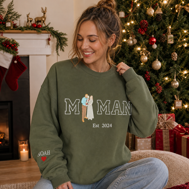 Sweat-shirt personnalisé avec portrait brodé pour maman et papa,Cadeau de Noël
