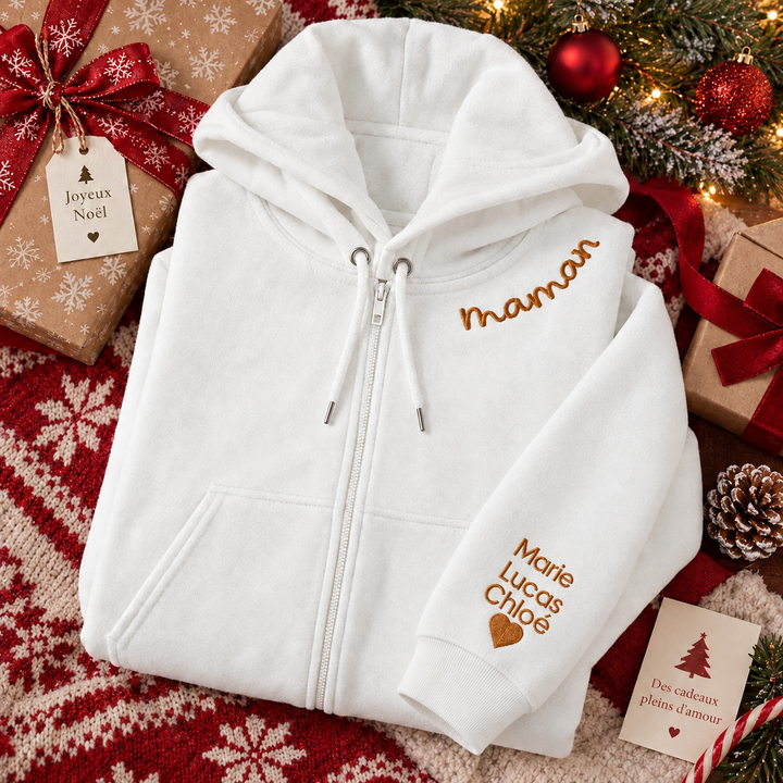 Sweat à capuche Entièrement Zippé Brodé Personnalisé avec le Prénom de votre Enfant,Cadeau Famille