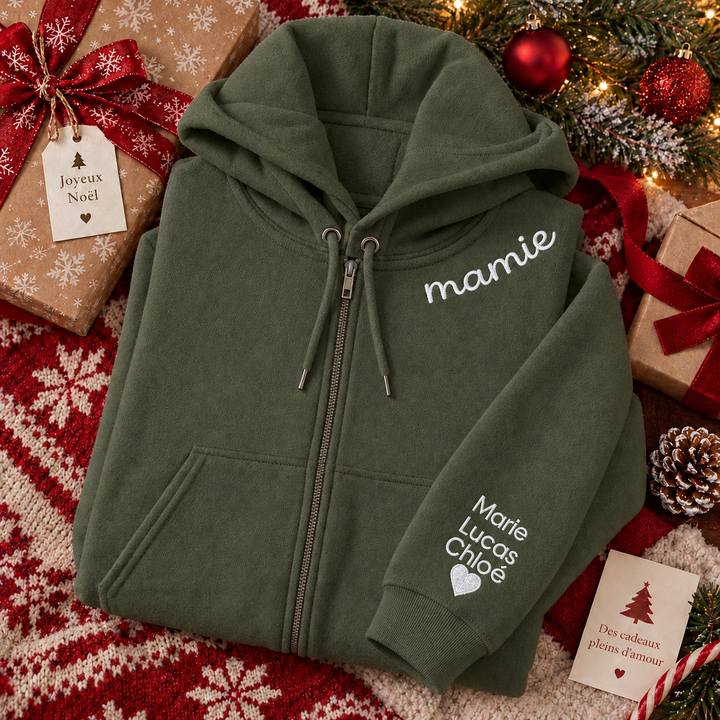 Sweat à capuche Entièrement Zippé Brodé Personnalisé avec le Prénom de votre Enfant,Cadeau Famille