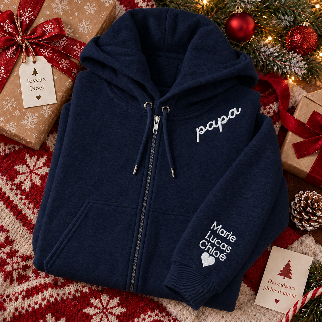 Sweat à capuche Entièrement Zippé Brodé Personnalisé avec le Prénom de votre Enfant,Cadeau Famille