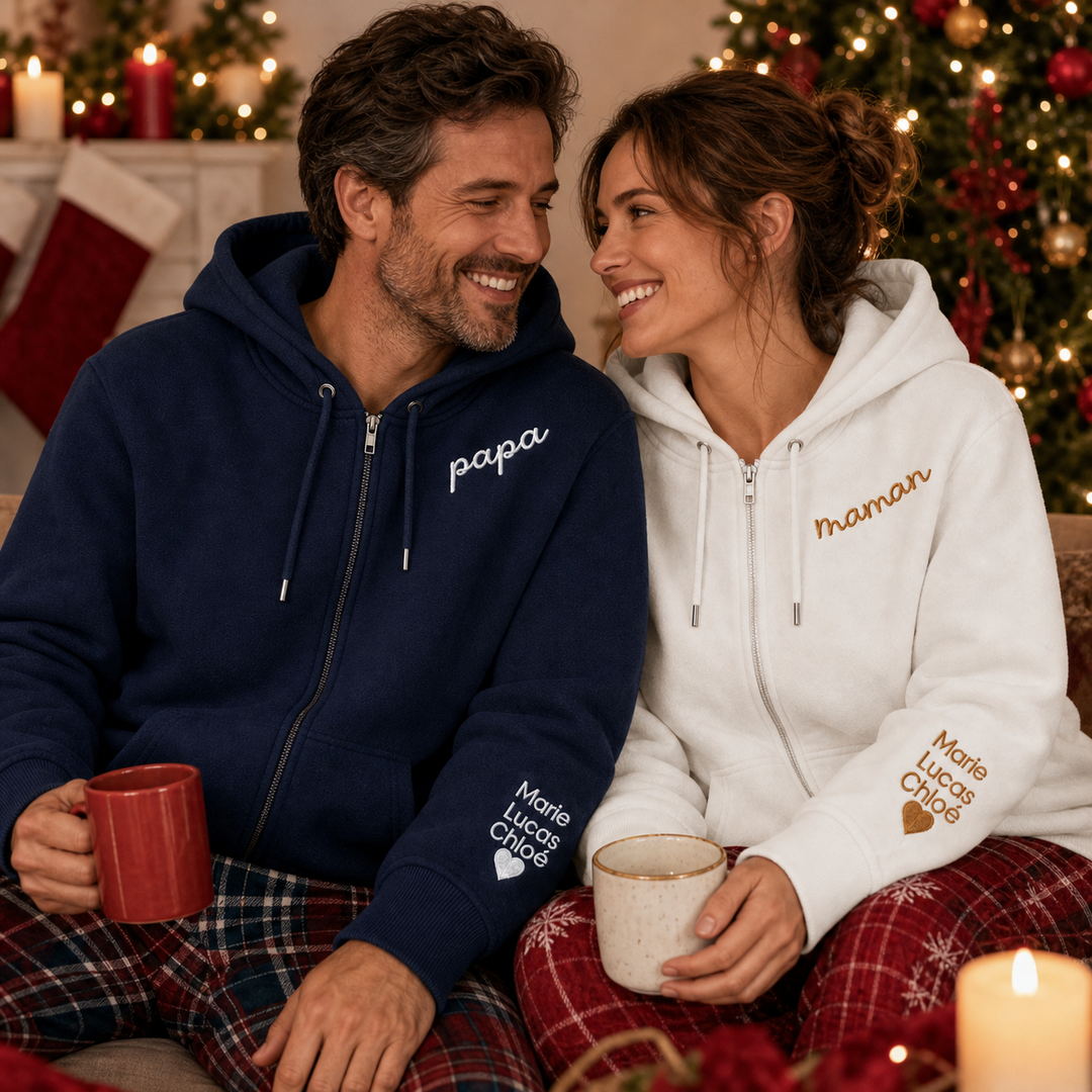 Sweat à capuche Entièrement Zippé Brodé Personnalisé avec le Prénom de votre Enfant,Cadeau Famille