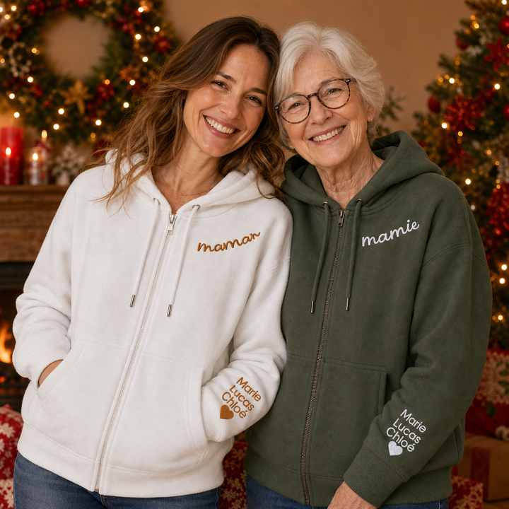 Sweat à capuche Entièrement Zippé Brodé Personnalisé avec le Prénom de votre Enfant,Cadeau Famille