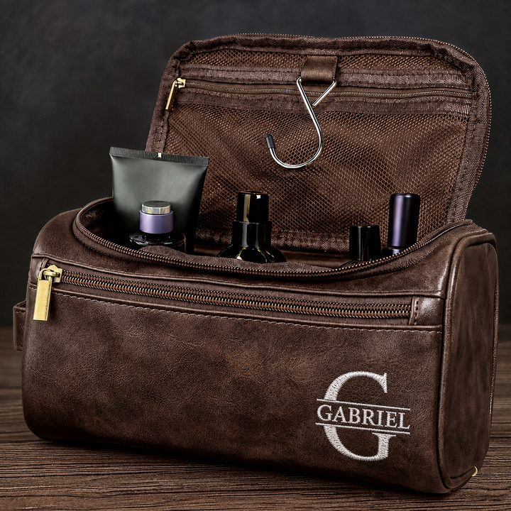 Trousse de toilette en cuir brodé personnalisée – un cadeau pour les pères et les hommes