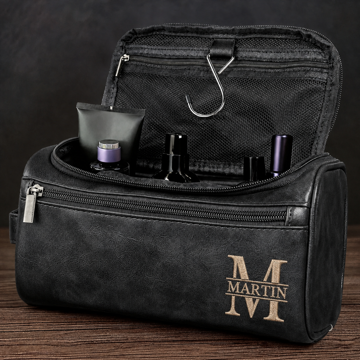 Trousse de toilette en cuir brodé personnalisée – un cadeau pour les pères et les hommes