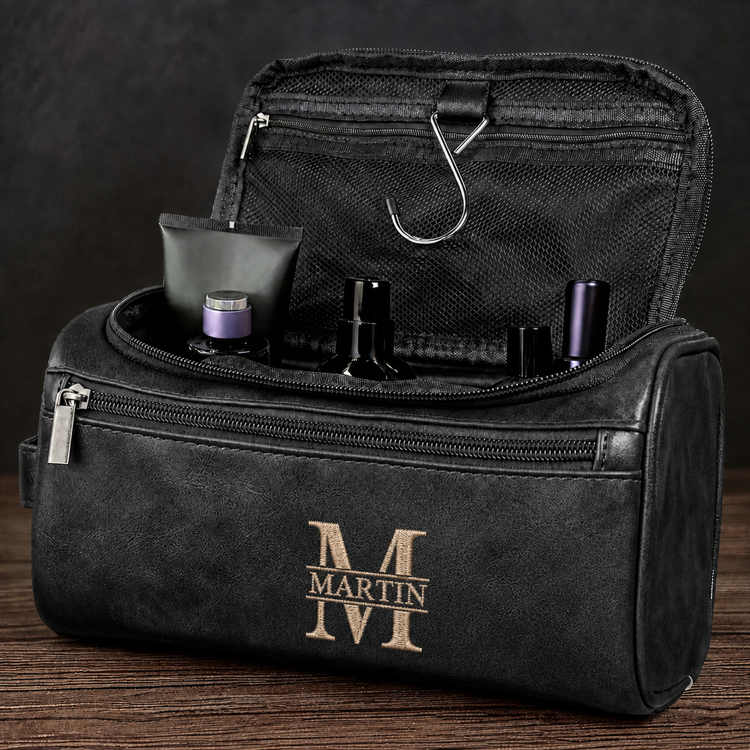 Trousse de toilette en cuir brodé personnalisée – un cadeau pour les pères et les hommes