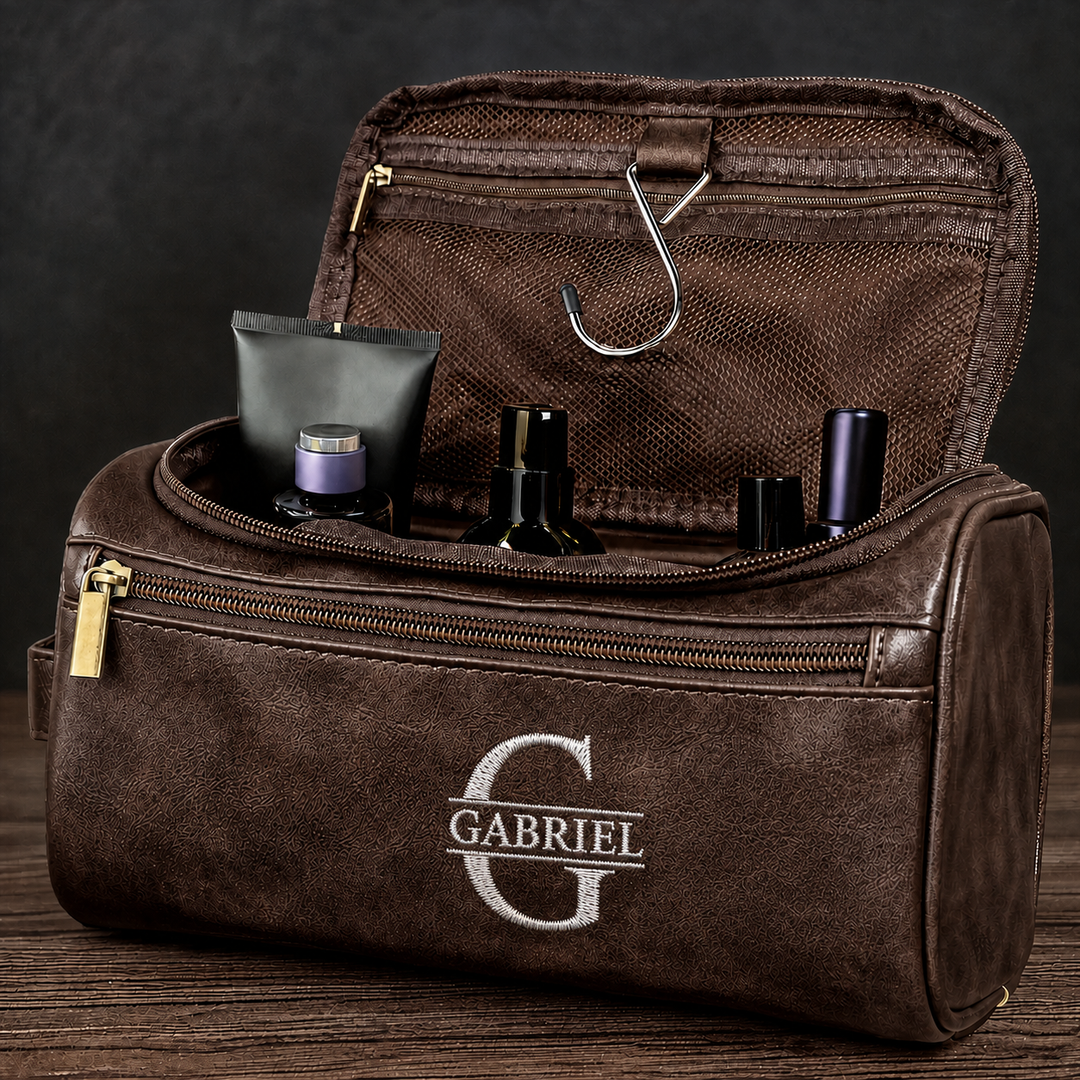 Trousse de toilette en cuir brodé personnalisée – un cadeau pour les pères et les hommes