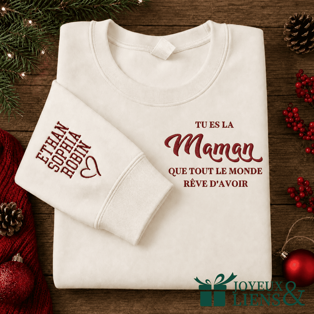 Sweat-shirt familial brodé personnalisé-TU ES LA Maman QUE TOUT LE MONDE REVE D'AVOIR