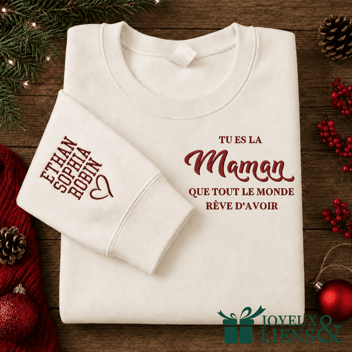 Sweat-shirt familial brodé personnalisé-TU ES LA Maman QUE TOUT LE MONDE REVE D'AVOIR