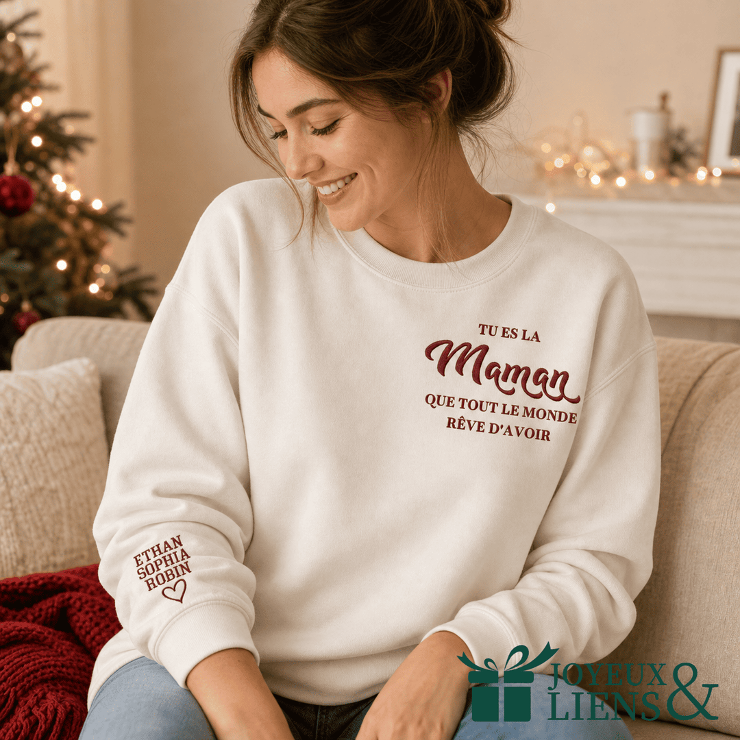 Sweat-shirt familial brodé personnalisé-TU ES LA Maman QUE TOUT LE MONDE REVE D'AVOIR