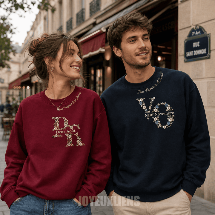 Sweat-shirts personnalisés avec initiale fleurie pour couples, cadeau d'anniversaire