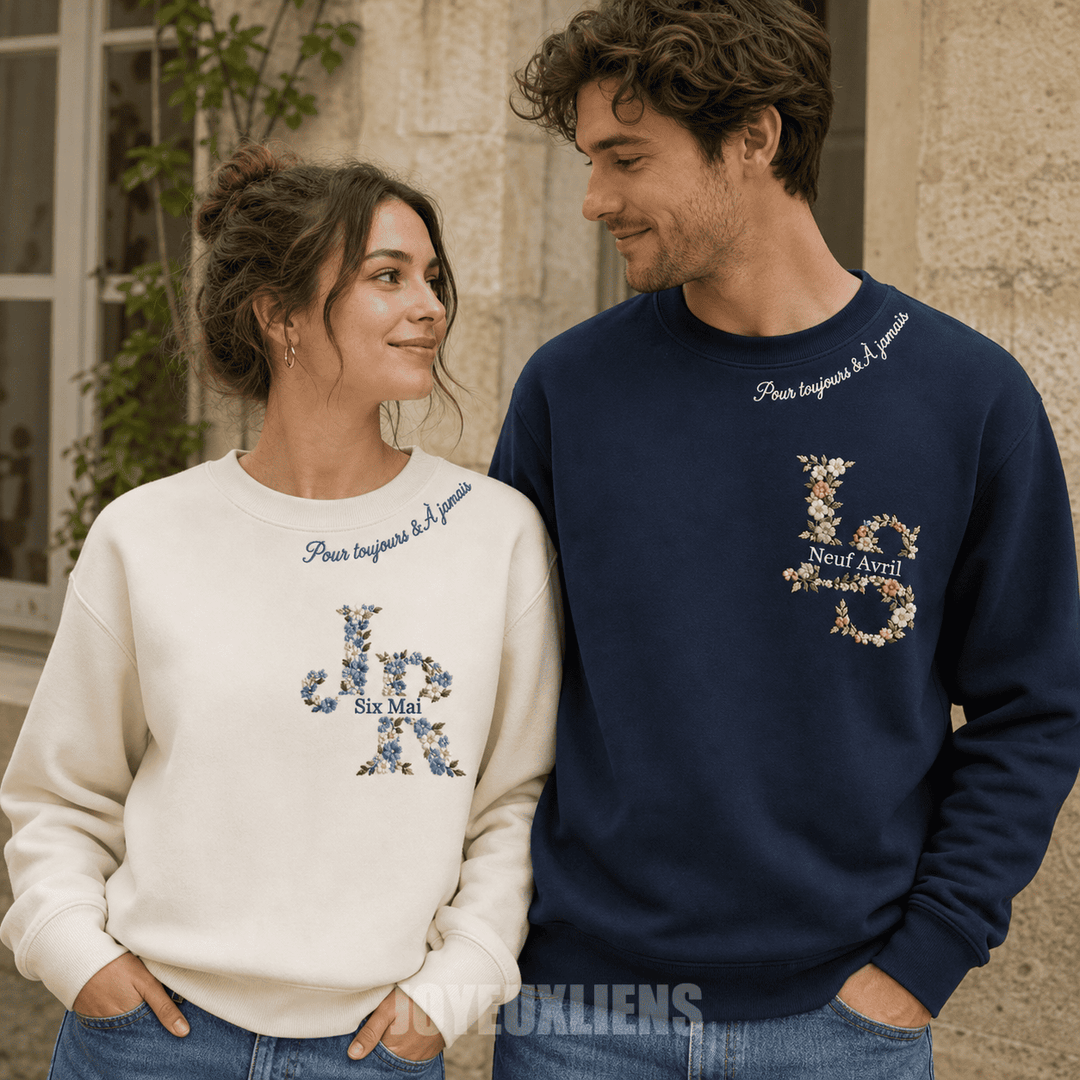 Sweat-shirts personnalisés avec initiale fleurie pour couples, cadeau d'anniversaire