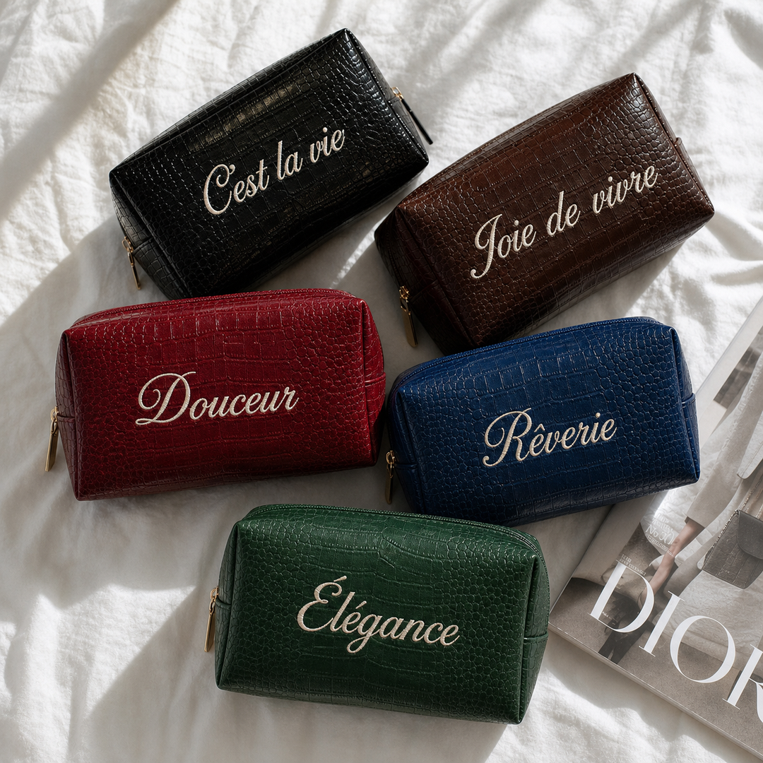 Trousse de toilette en cuir personnalisée avec nom brodé – Idée cadeau pour Noël et un anniversaire