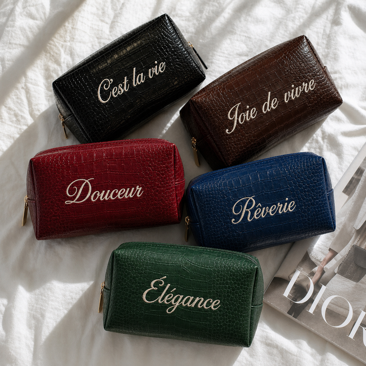 Trousse de toilette en cuir personnalisée avec nom brodé – Idée cadeau pour Noël et un anniversaire