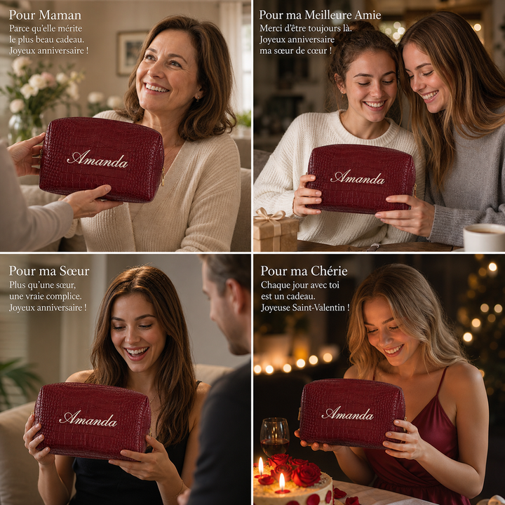 Trousse de toilette en cuir personnalisée avec nom brodé – Idée cadeau pour Noël et un anniversaire