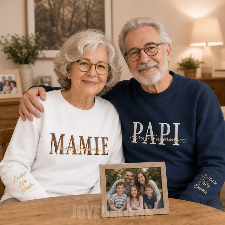Sweat-shirt brodé personnalisé avec les prénoms des enfants sur la manche, cadeau pour maman et papa,nous t'aimons