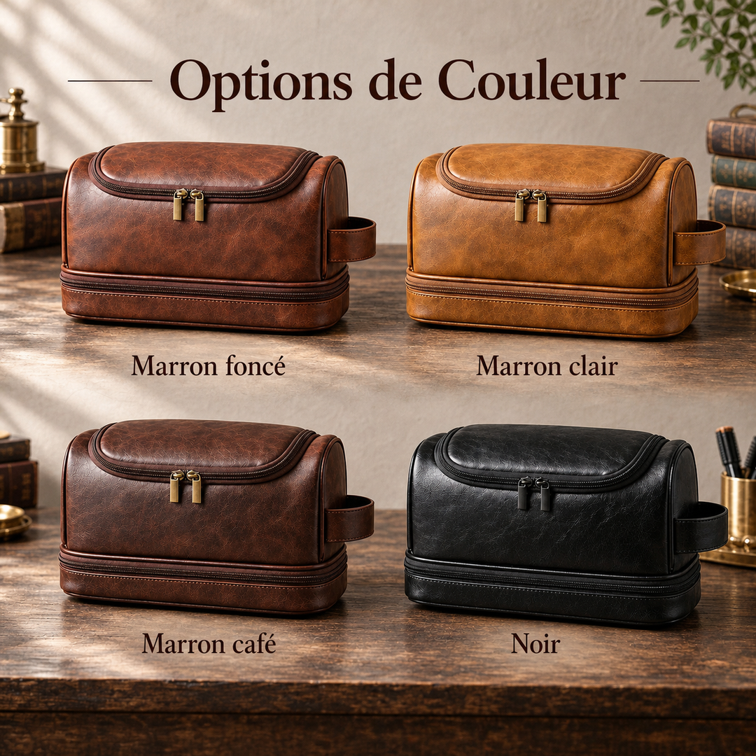 Trousse de toilette personnalisée en cuir double couche – un cadeau pour les pères et les hommes