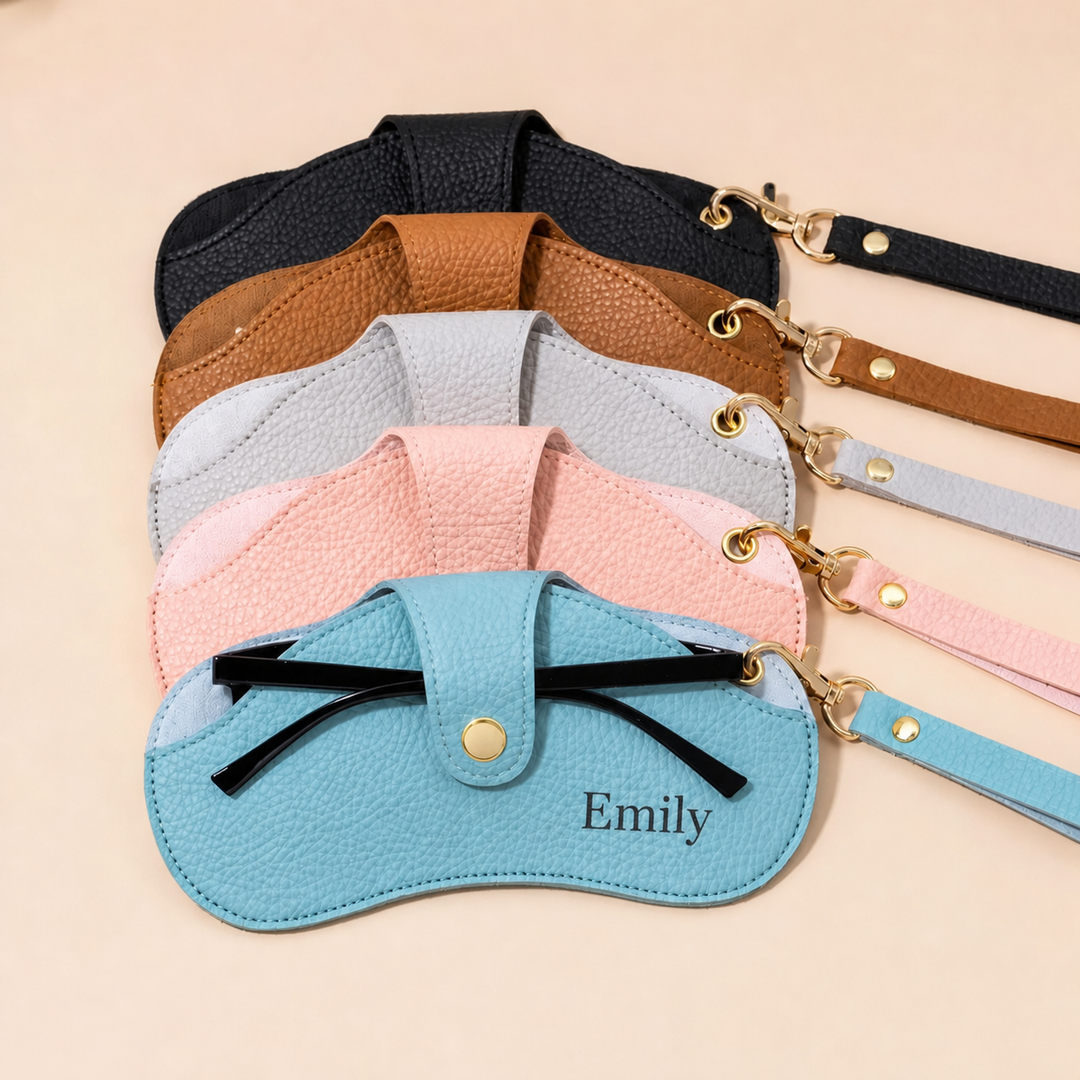 Étui à lunettes en cuir personnalisé avec un prénom, cadeau pour elle ou lui