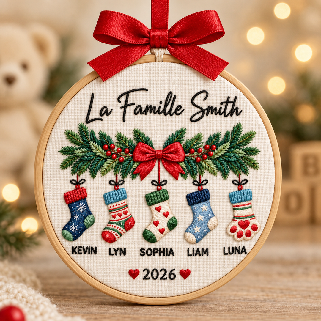 Décoration de Noël familiale personnalisée et brodée, cadeau de Noël pour la famille