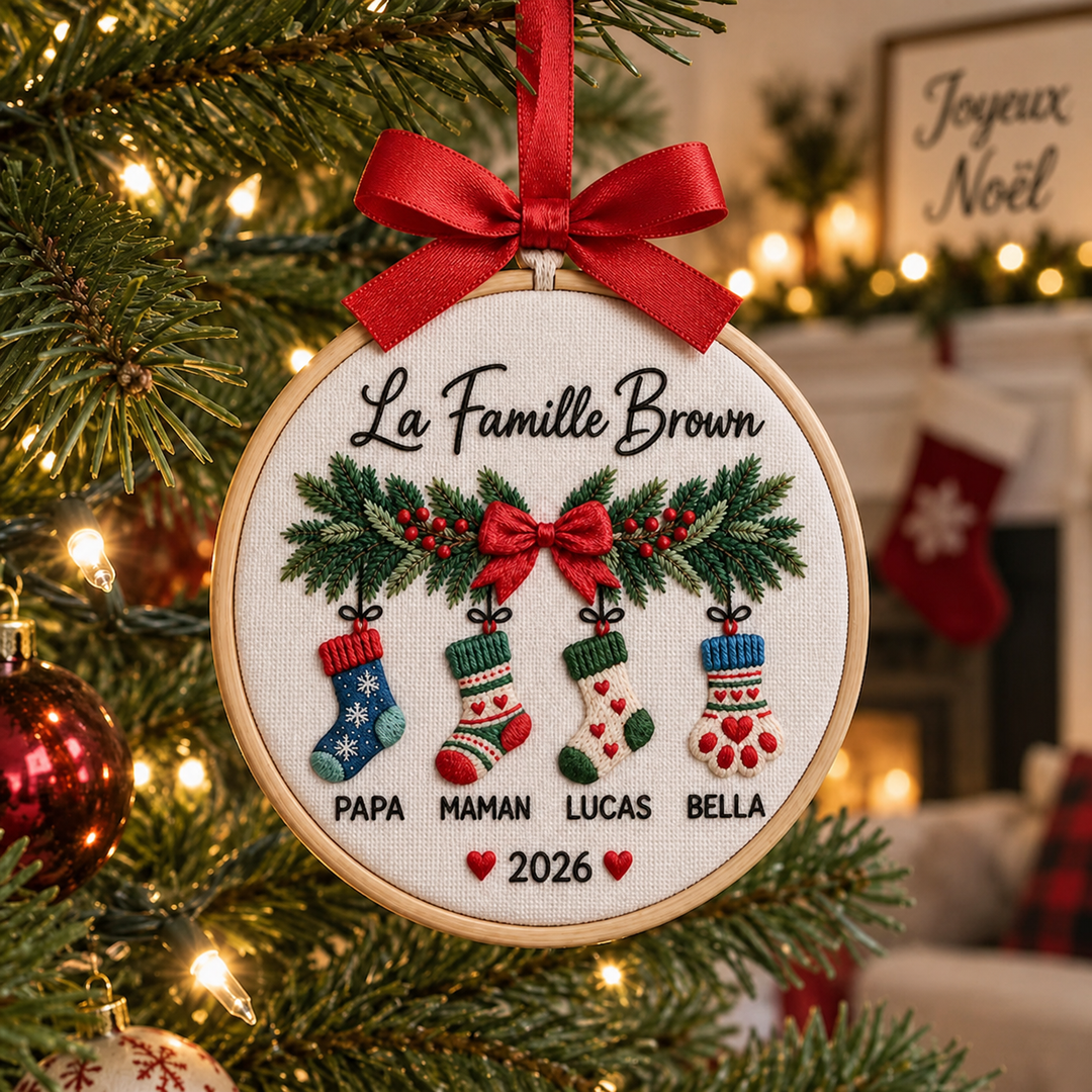 Décoration de Noël familiale personnalisée et brodée, cadeau de Noël pour la famille