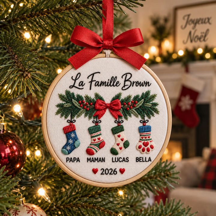 Décoration de Noël familiale personnalisée et brodée, cadeau de Noël pour la famille