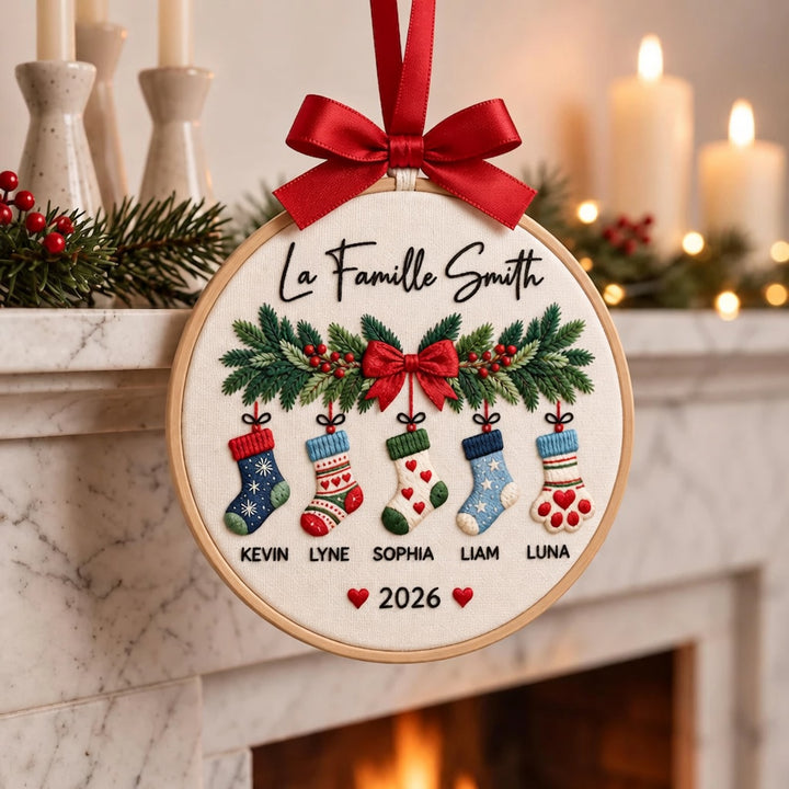 Décoration de Noël familiale personnalisée et brodée, cadeau de Noël pour la famille