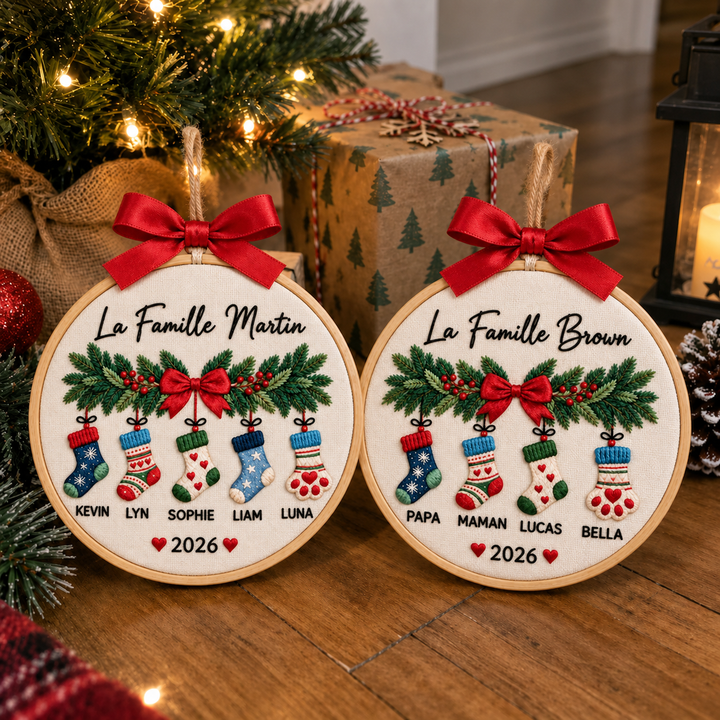 Décoration de Noël familiale personnalisée et brodée, cadeau de Noël pour la famille