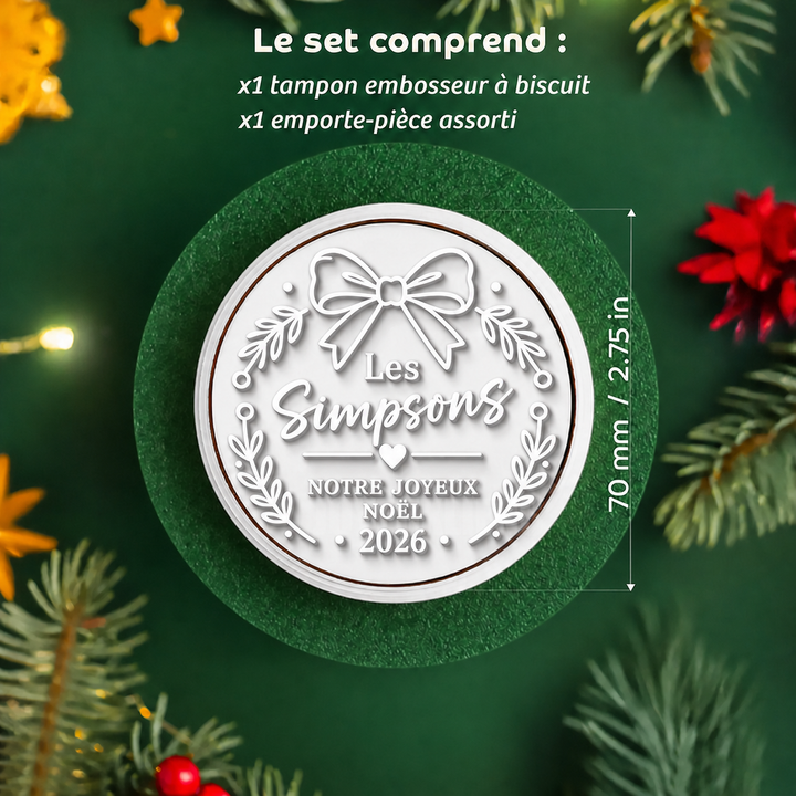 Emporte-pièce et tampon à biscuits personnalisés avec nom de famille – Notre joyeux Noël