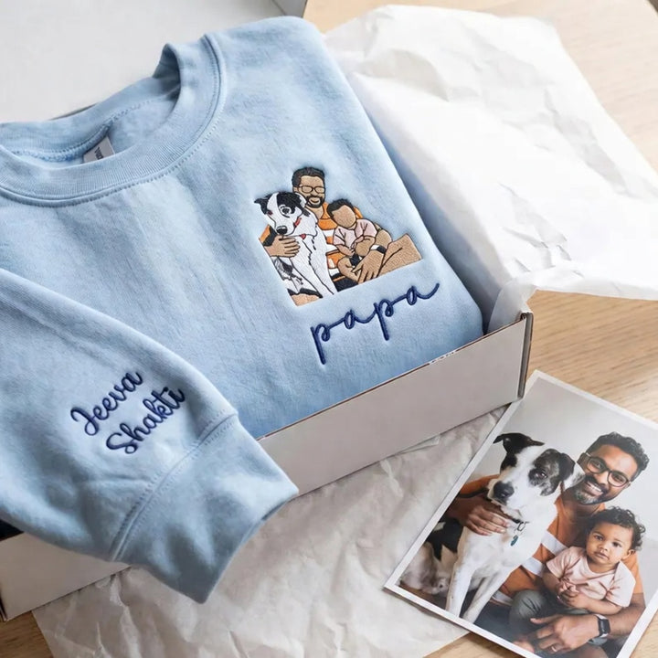 Sweat-shirt personnalisé avec portrait brodé pour maman et papa