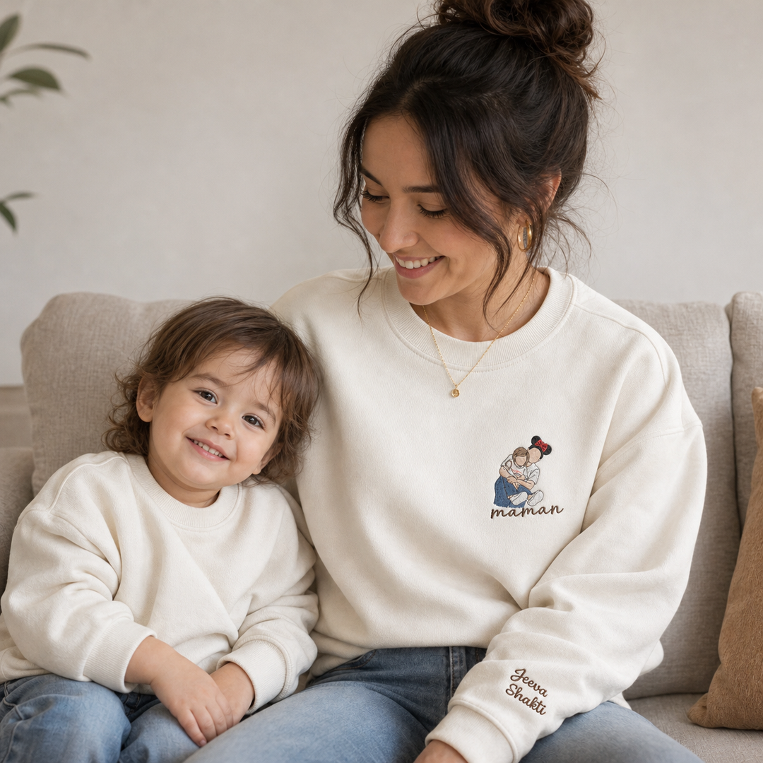 Sweat-shirt personnalisé avec portrait brodé pour maman et papa