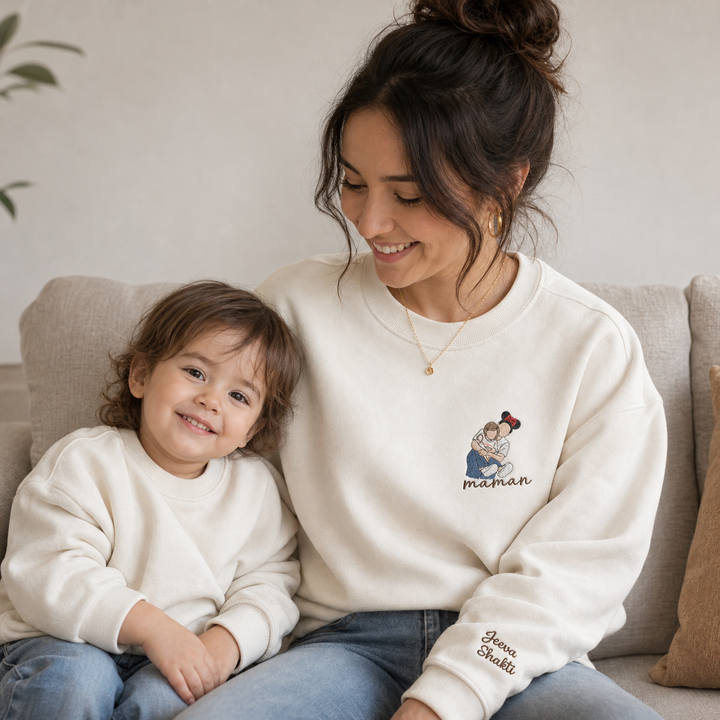 Sweat-shirt personnalisé avec portrait brodé pour maman et papa