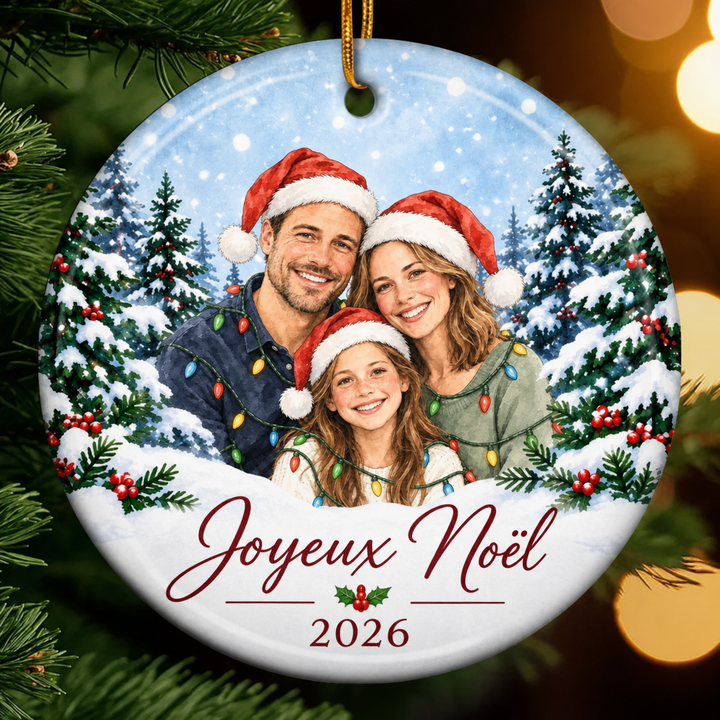 Ornement de Noël personnalisé avec photo de famille – Un souvenir à conserver