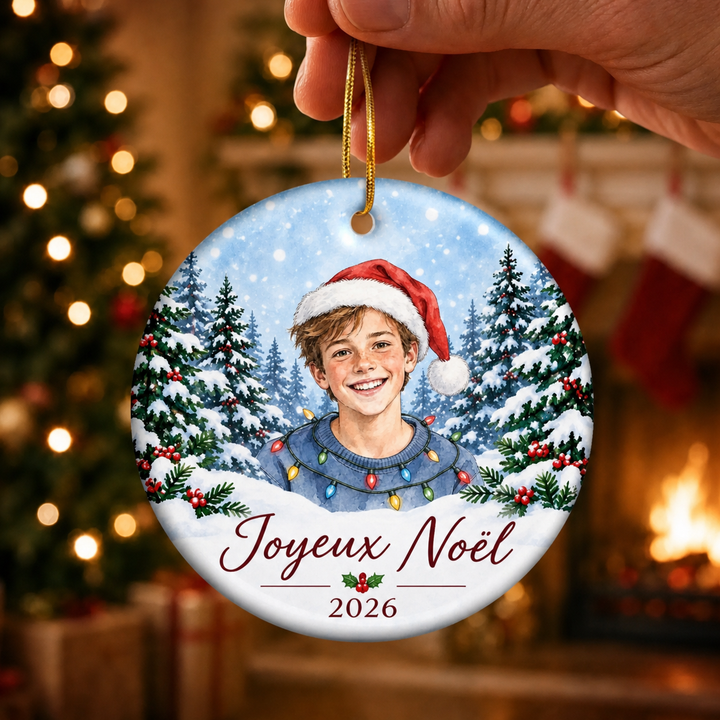 Ornement de Noël personnalisé avec photo de famille – Un souvenir à conserver