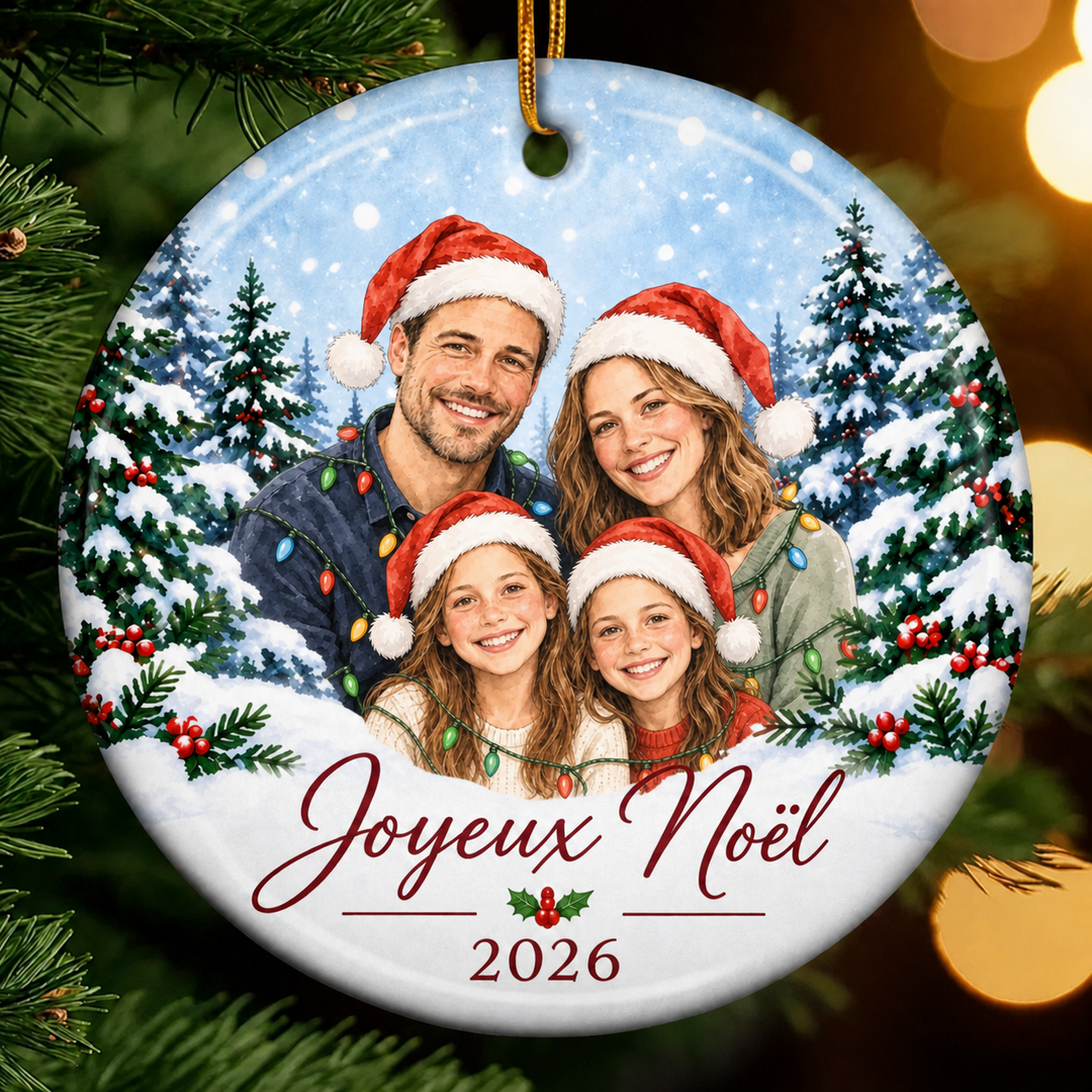 Ornement de Noël personnalisé avec photo de famille – Un souvenir à conserver