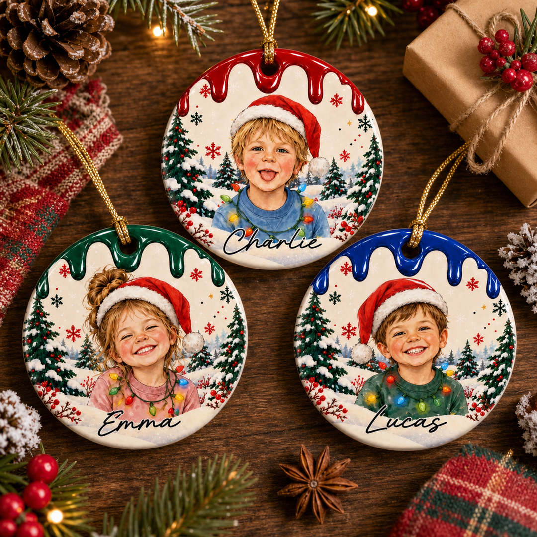 Ornements de Noël personnalisés avec portrait et prénom – Idées cadeaux