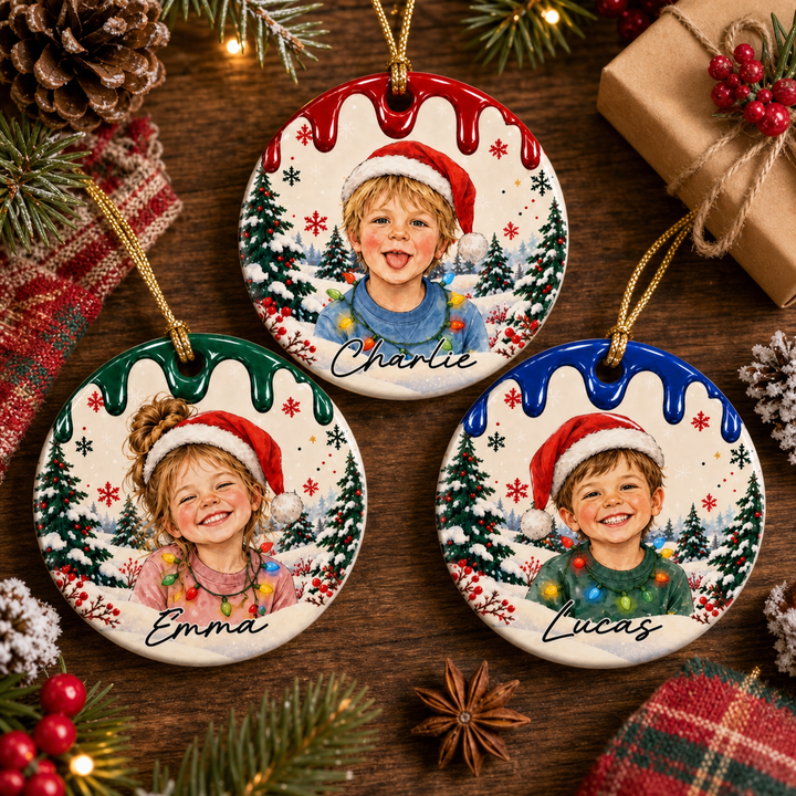Ornements de Noël personnalisés avec portrait et prénom – Idées cadeaux