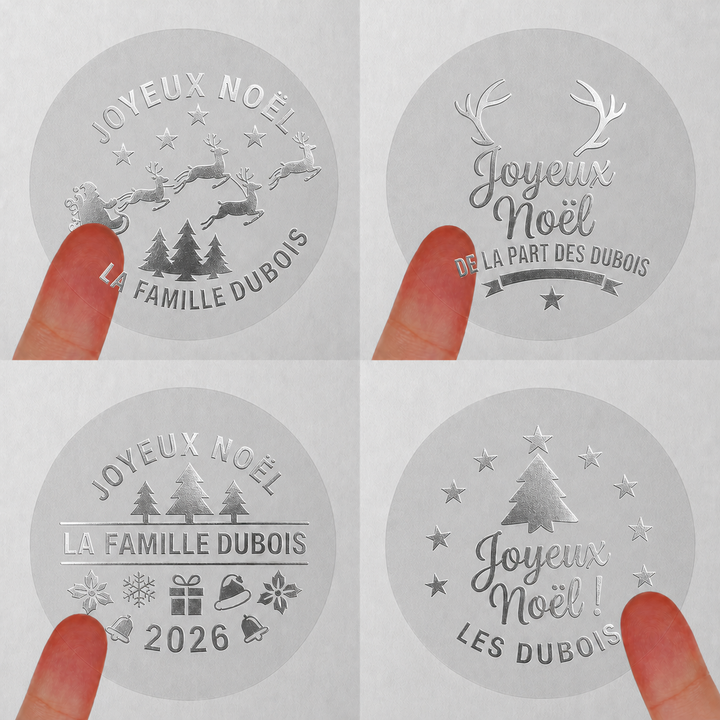 Étiquettes personnalisées pour cadeaux de Noël en famille – Dorure à chaud (or/argent)